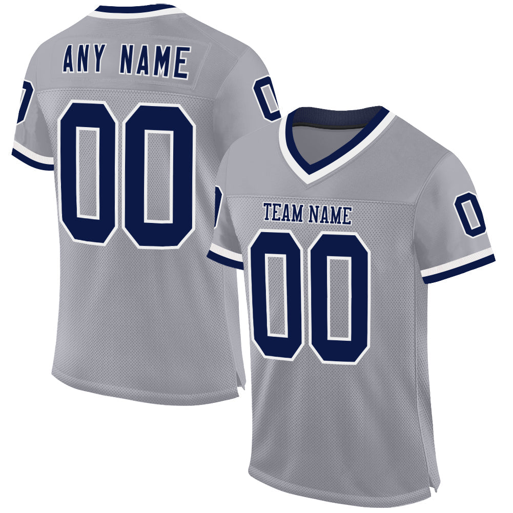 Custom Gray Navy-White Mesh Authentic Throwback Football Jersey - Main View