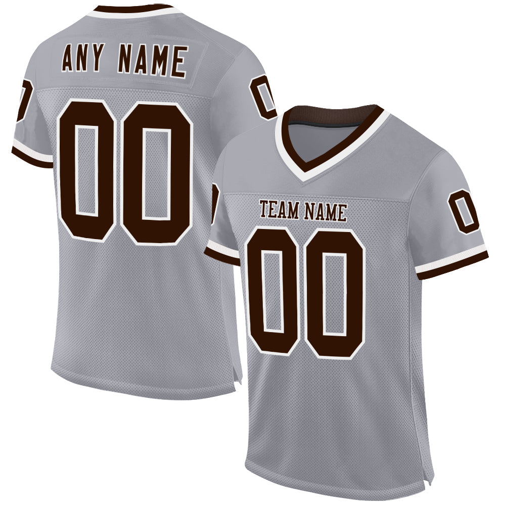 Custom Gray Brown-White Mesh Authentic Throwback Football Jersey - Main View