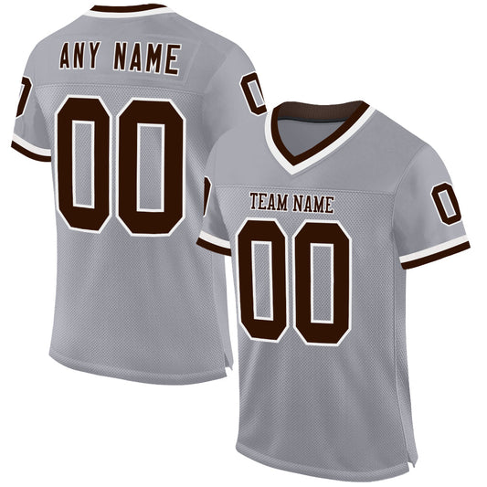 Custom Gray Brown-White Mesh Authentic Throwback Football Jersey - Main View
