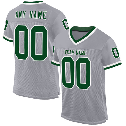 Custom Gray Green-White Mesh Authentic Throwback Football Jersey - Main View