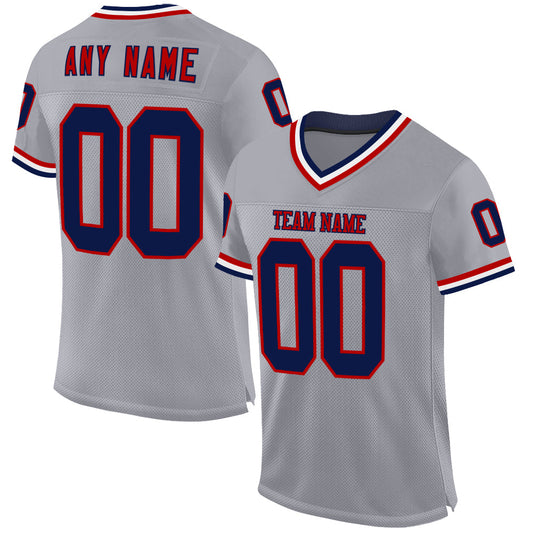 Custom Gray Navy Red-White Mesh Authentic Throwback Football Jersey - Main View