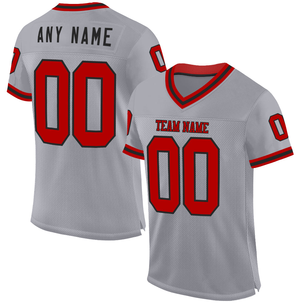 Custom Gray Red-Black Mesh Authentic Throwback Football Jersey - Main View