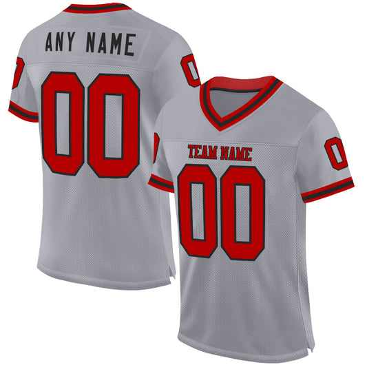 Custom Gray Red-Black Mesh Authentic Throwback Football Jersey - Main View
