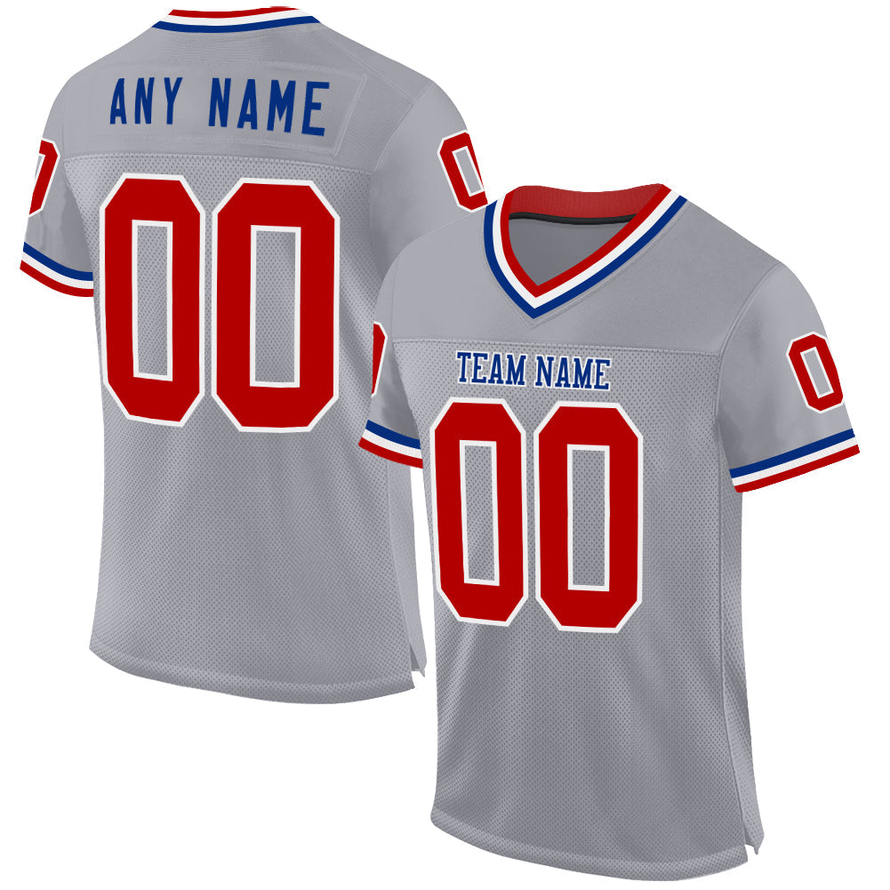 Custom Gray Red-Royal Mesh Authentic Throwback Football Jersey - Main View