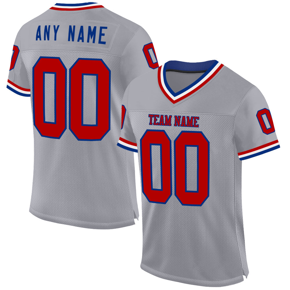 Custom Gray Red-Royal Mesh Authentic Throwback Football Jersey - Main View