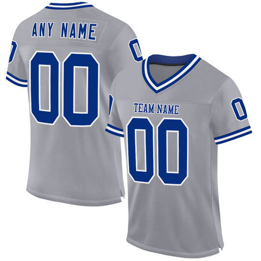 Custom Gray Royal-White Mesh Authentic Throwback Football Jersey - Main View