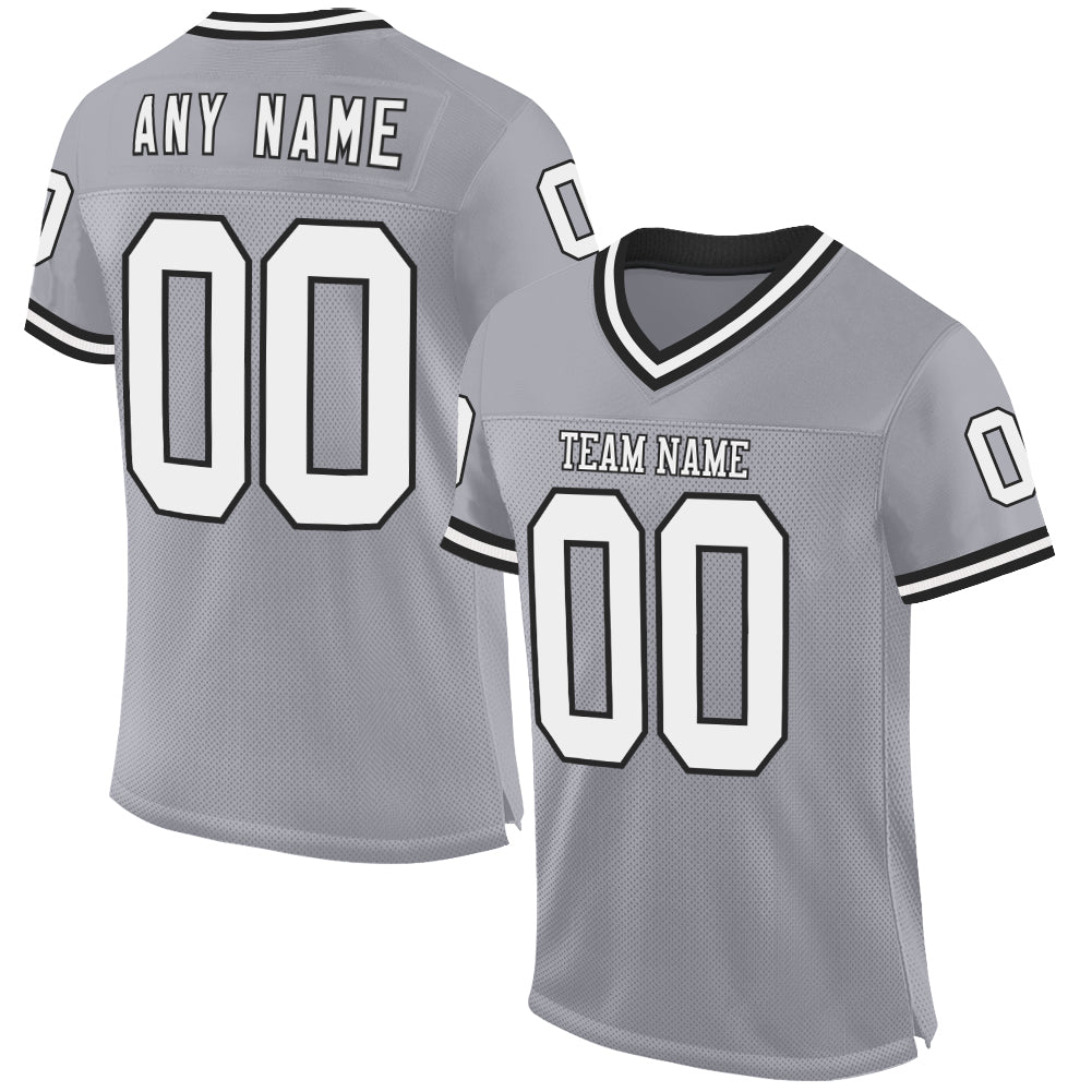 Custom Gray White-Black Mesh Authentic Throwback Football Jersey - Main View