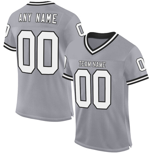 Custom Gray White-Black Mesh Authentic Throwback Football Jersey - Main View