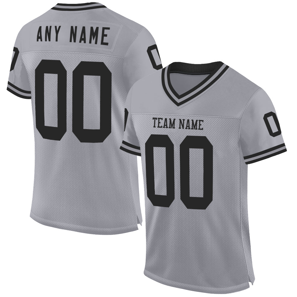 Custom Gray Black Mesh Authentic Throwback Football Jersey - Main View
