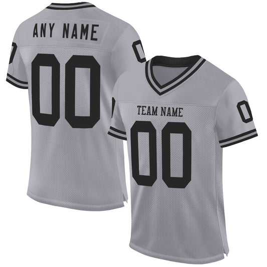 Custom Gray Black Mesh Authentic Throwback Football Jersey - Main View