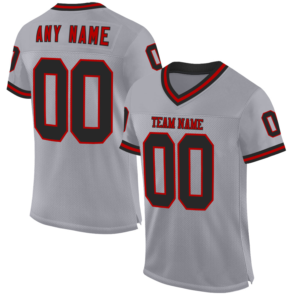 Custom Gray Black-Red Mesh Authentic Throwback Football Jersey - Main View