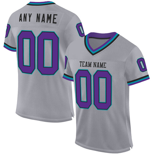 Custom Gray Purple Black-Teal Mesh Authentic Throwback Football Jersey - Main View