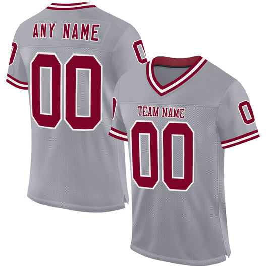 Custom Gray Maroon-White Mesh Authentic Throwback Football Jersey - Main View