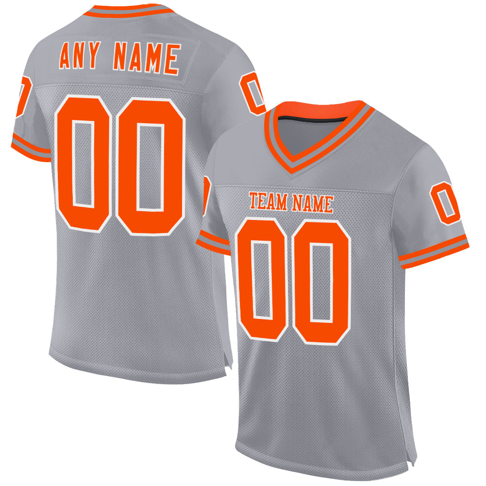 Custom Gray Orange-White Mesh Authentic Throwback Football Jersey - Main View