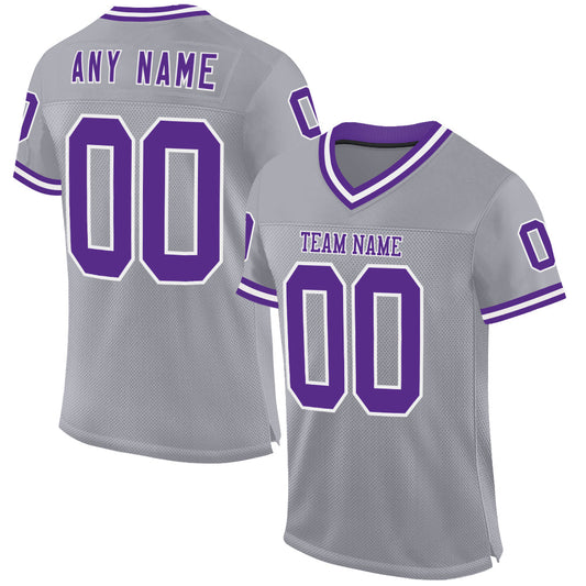 Custom Gray Purple-White Mesh Authentic Throwback Football Jersey - Main View