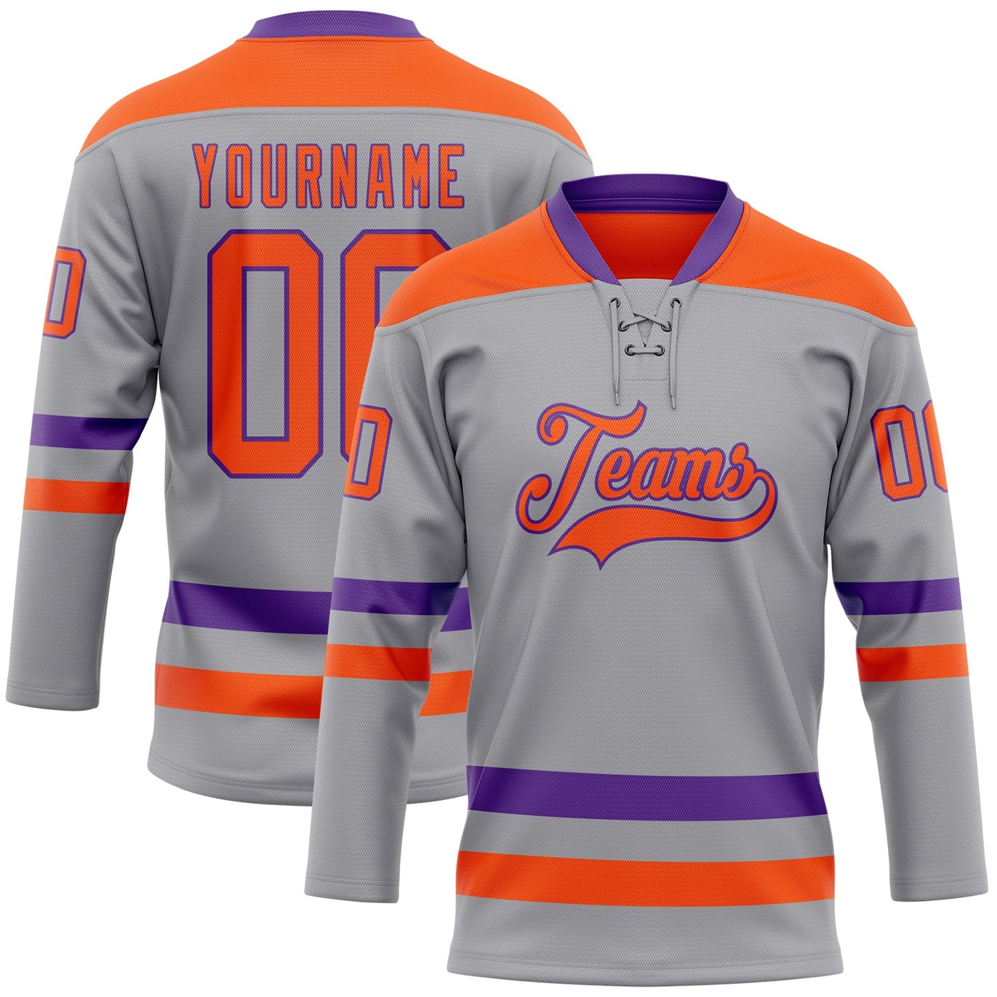 Custom Gray Orange-Purple Hockey Lace Neck Jersey - Main View