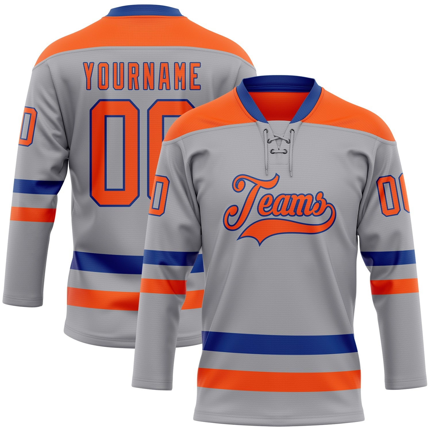 Custom Gray Orange-Royal Hockey Lace Neck Jersey - Main View