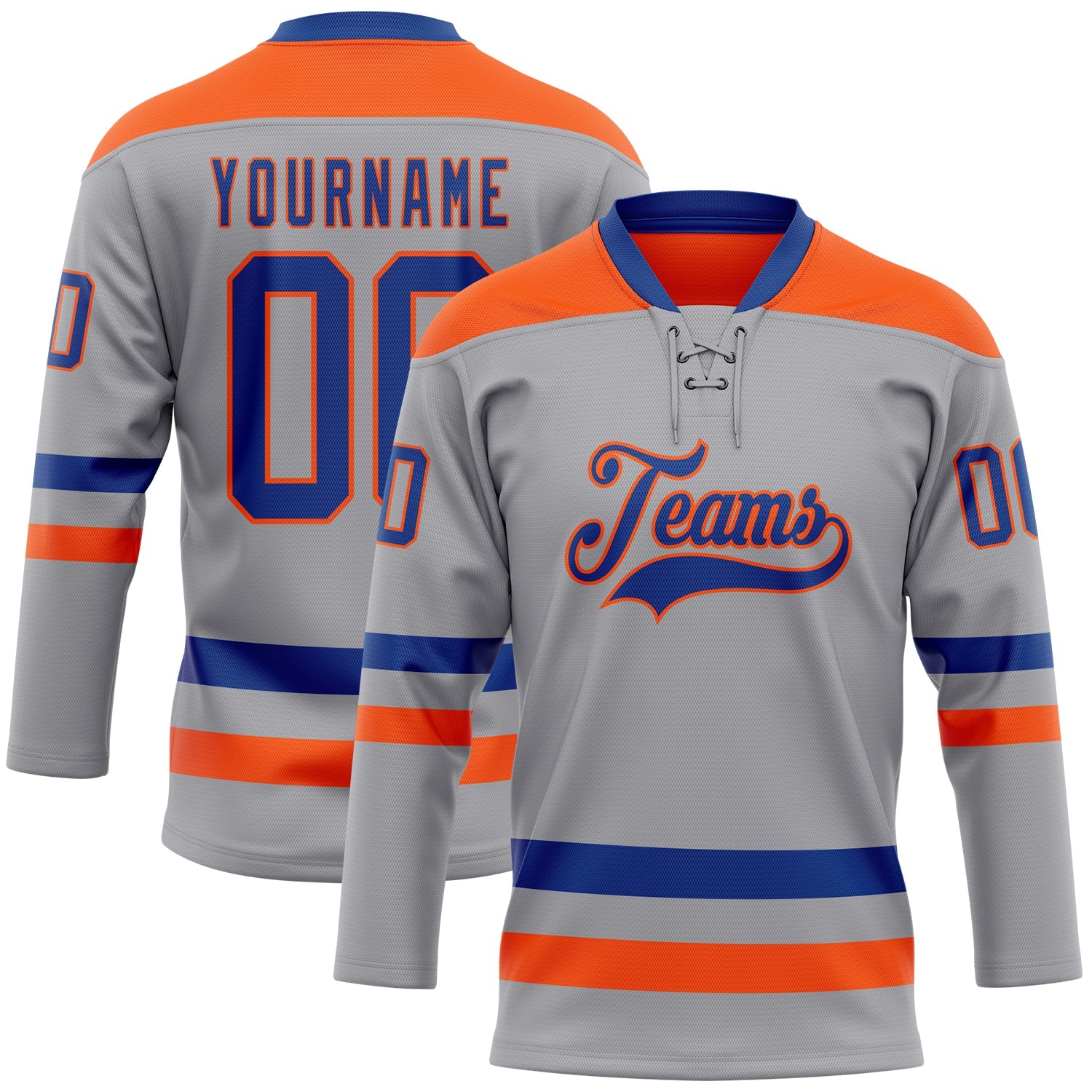 Custom Gray Royal-Orange Hockey Lace Neck Jersey - Main View