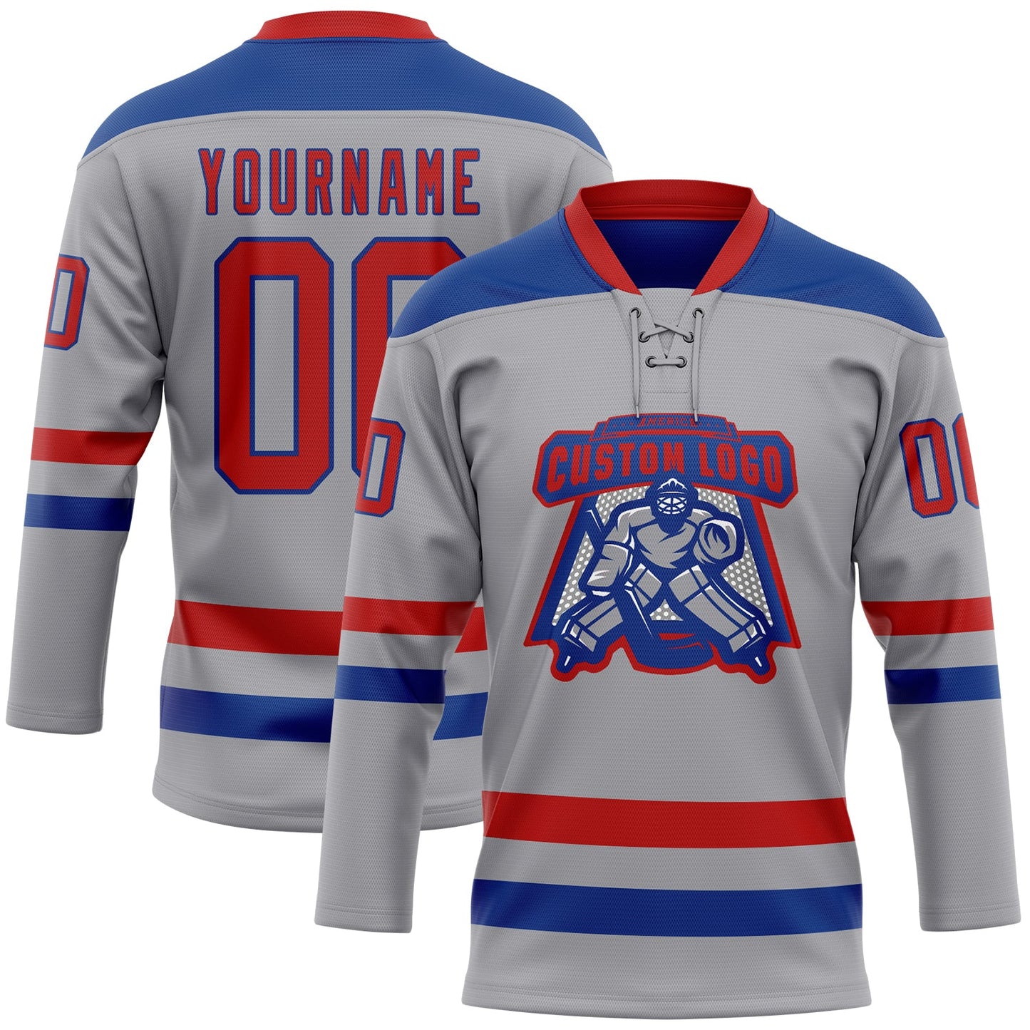 Custom Gray Red-Royal Hockey Lace Neck Jersey view 2