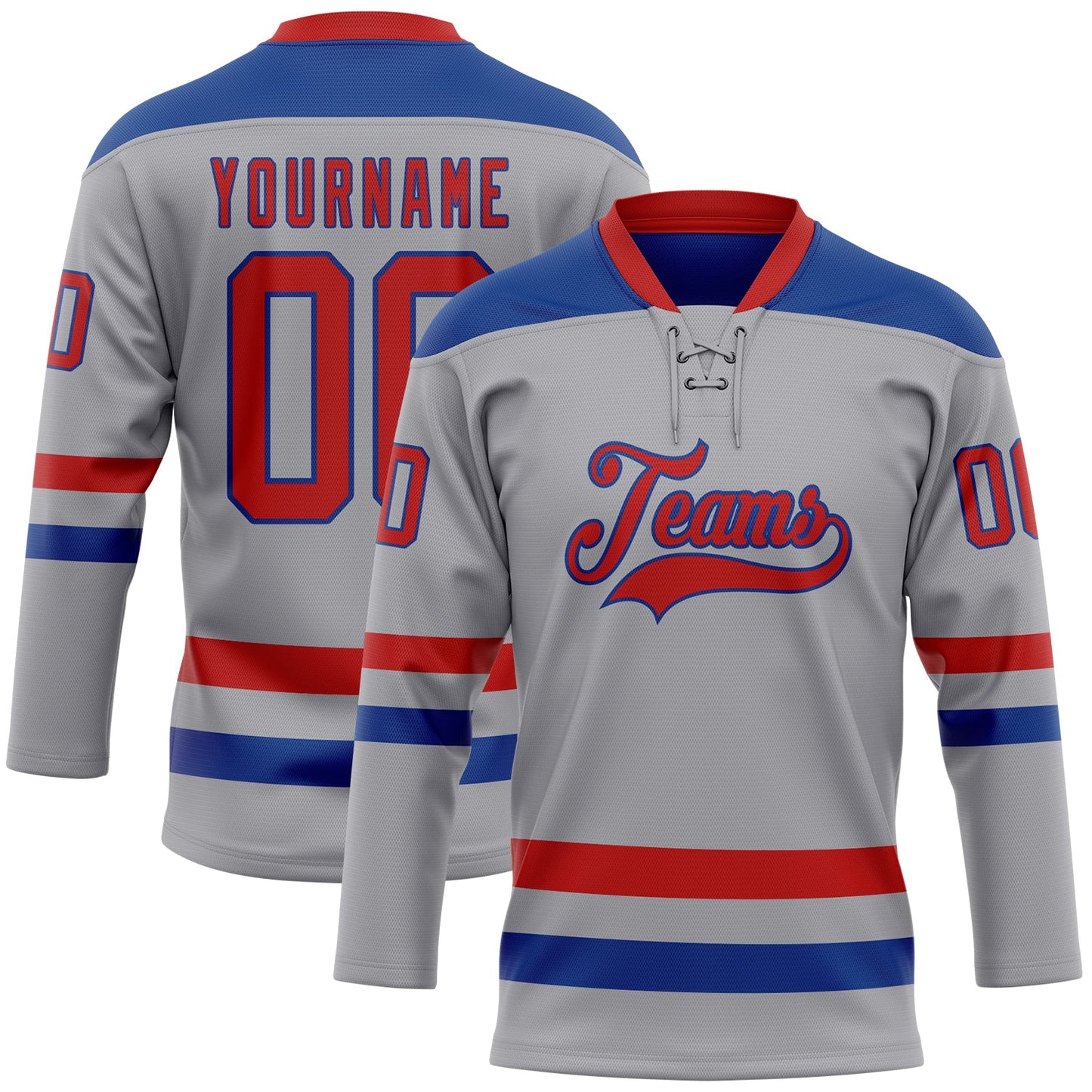 Custom Gray Red-Royal Hockey Lace Neck Jersey - Main View
