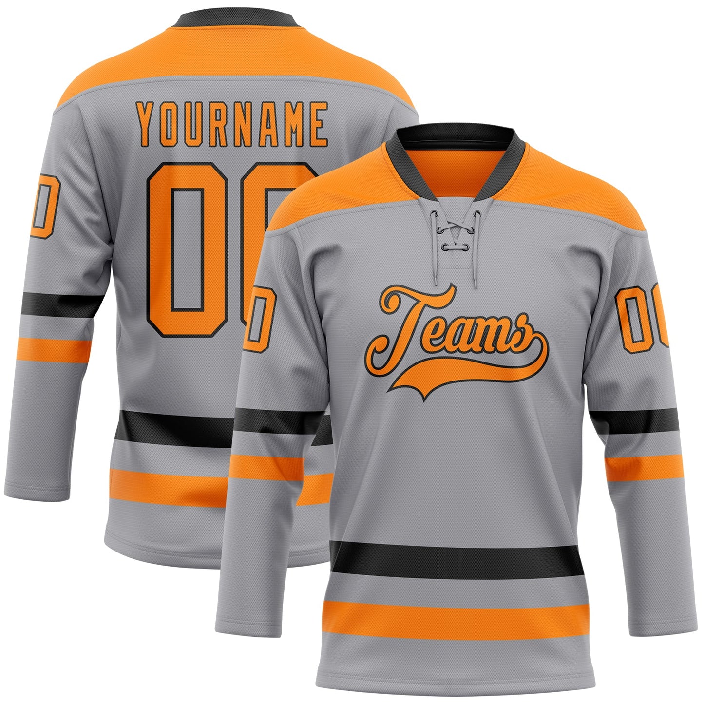Custom Gray Bay Orange-Black Hockey Lace Neck Jersey - Main View
