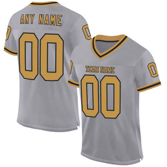 Custom Gray Old Gold-Black Mesh Authentic Throwback Football Jersey - Main View