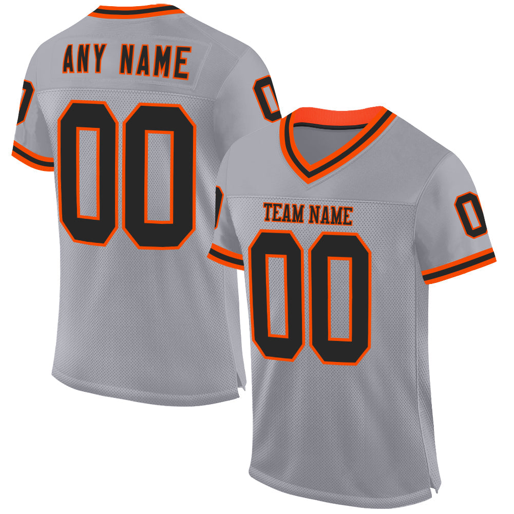 Custom Gray Black-Orange Mesh Authentic Throwback Football Jersey - Main View