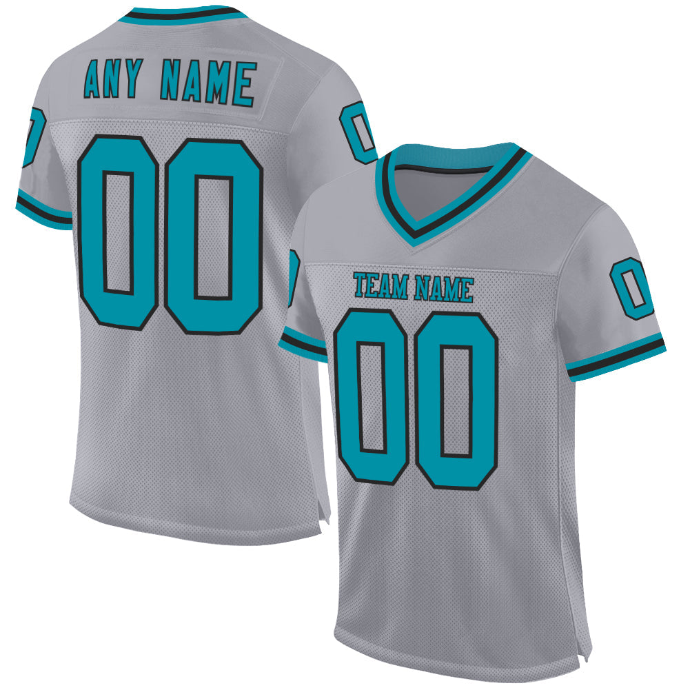 Custom Gray Teal-Black Mesh Authentic Throwback Football Jersey - Main View