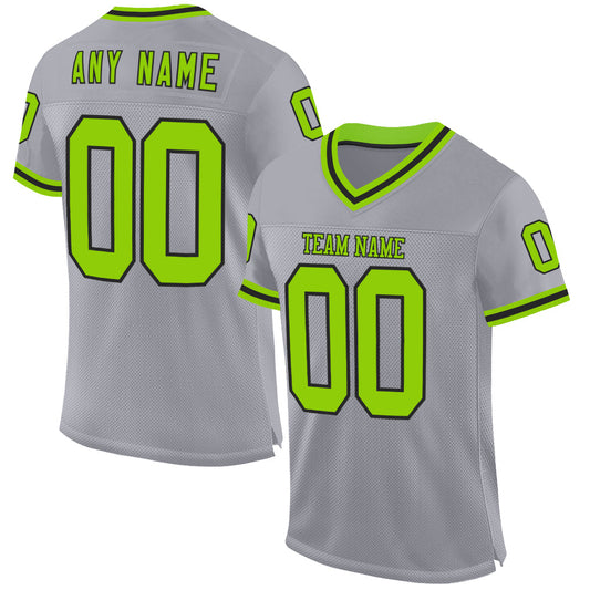 Custom Gray Neon Green-Black Mesh Authentic Throwback Football Jersey - Main View