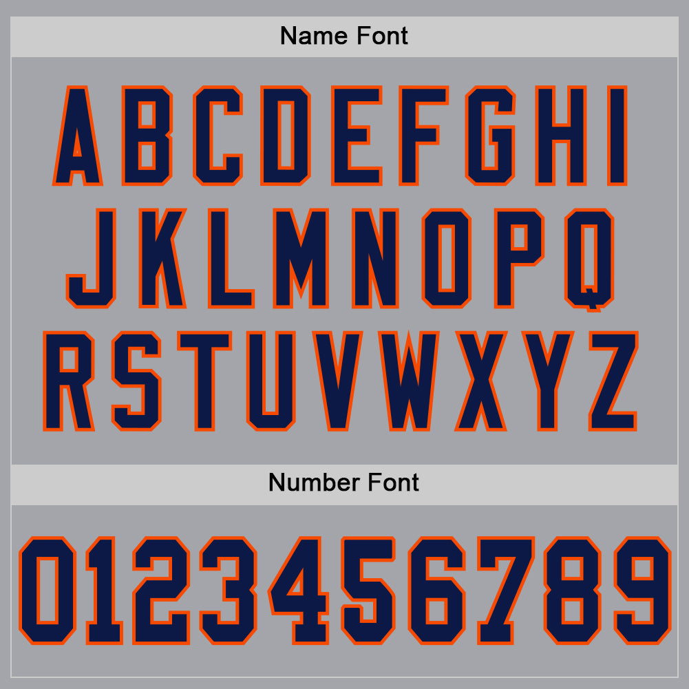Custom Gray Navy-Orange Mesh Authentic Throwback Football Jersey view 4
