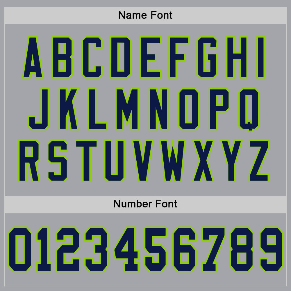 Custom Gray Navy-Neon Green Mesh Authentic Throwback Football Jersey view 4