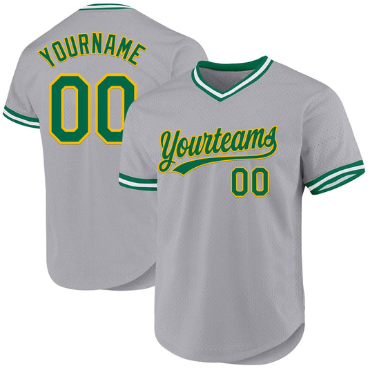 Custom Gray Kelly Green-Gold Authentic Throwback Baseball Jersey - Main View