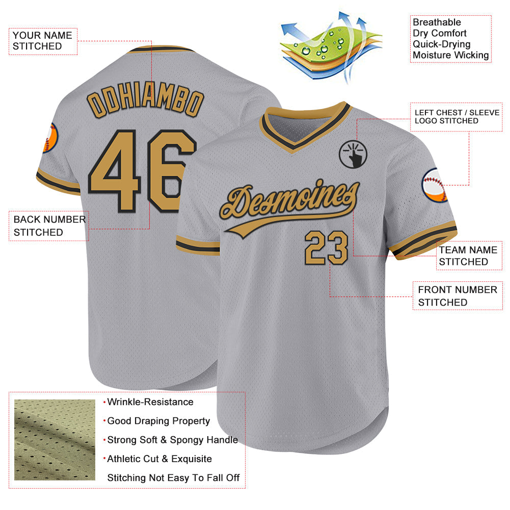 Custom Gray Old Gold-Black Authentic Throwback Baseball Jersey view 3