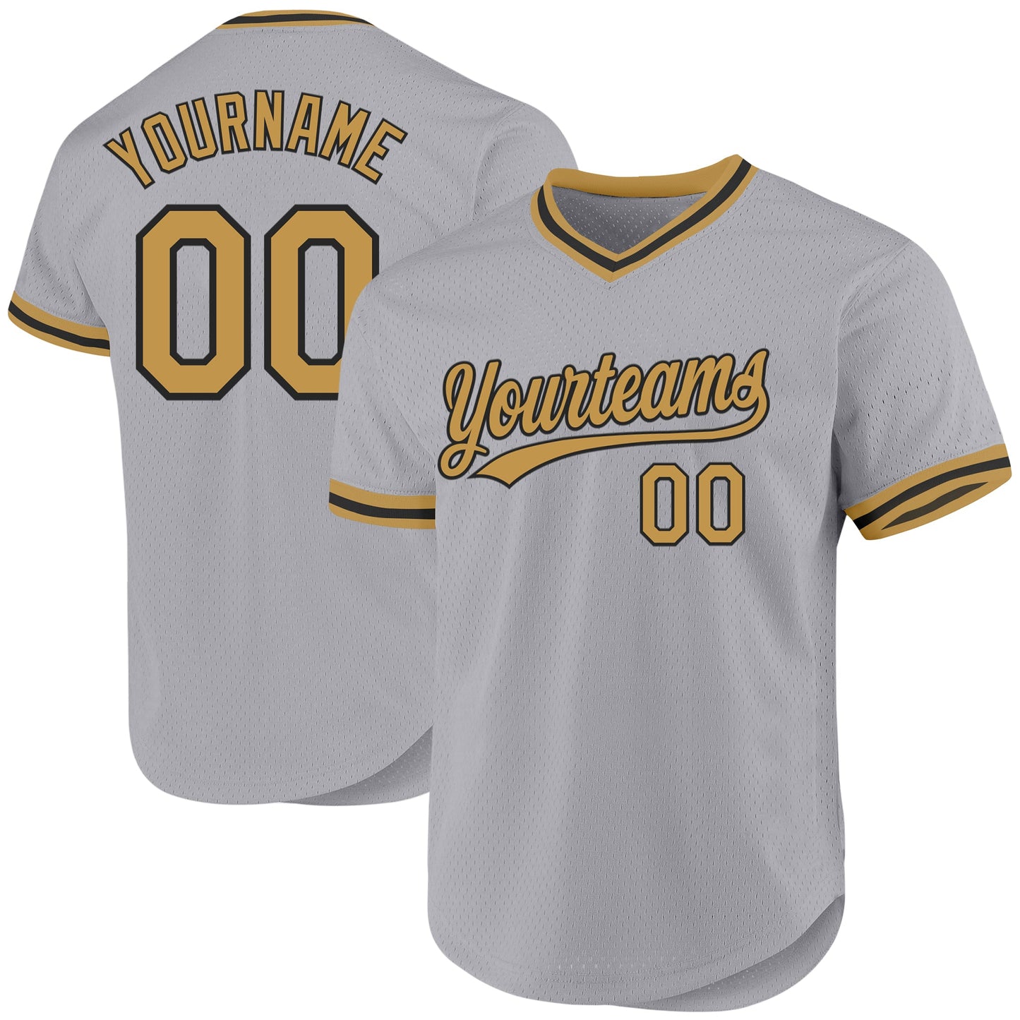 Custom Gray Old Gold-Black Authentic Throwback Baseball Jersey - Main View