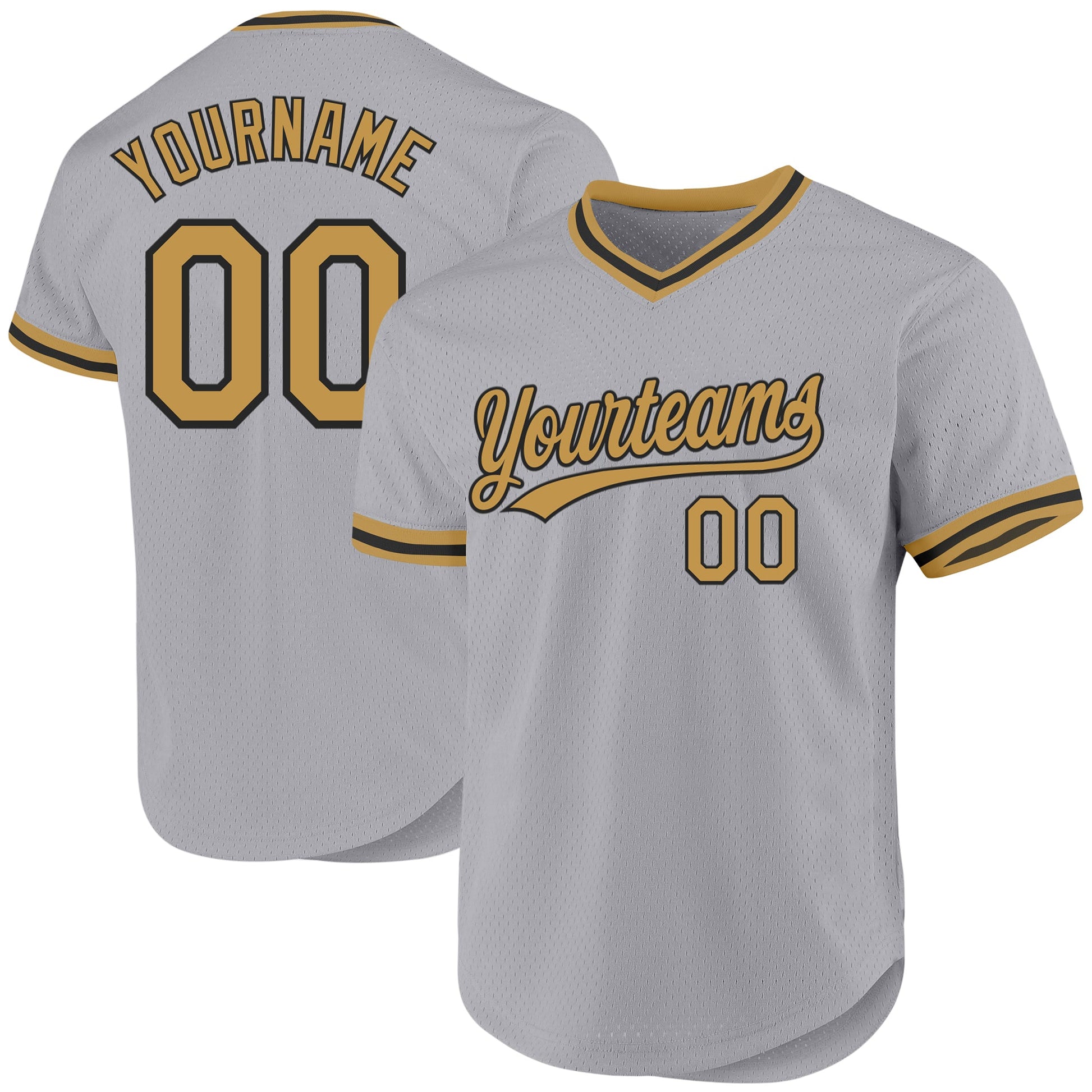 Custom Gray Old Gold-Black Authentic Throwback Baseball Jersey - Main View