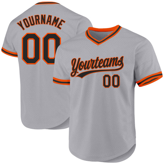 Custom Gray Black-Orange Authentic Throwback Baseball Jersey - Main View