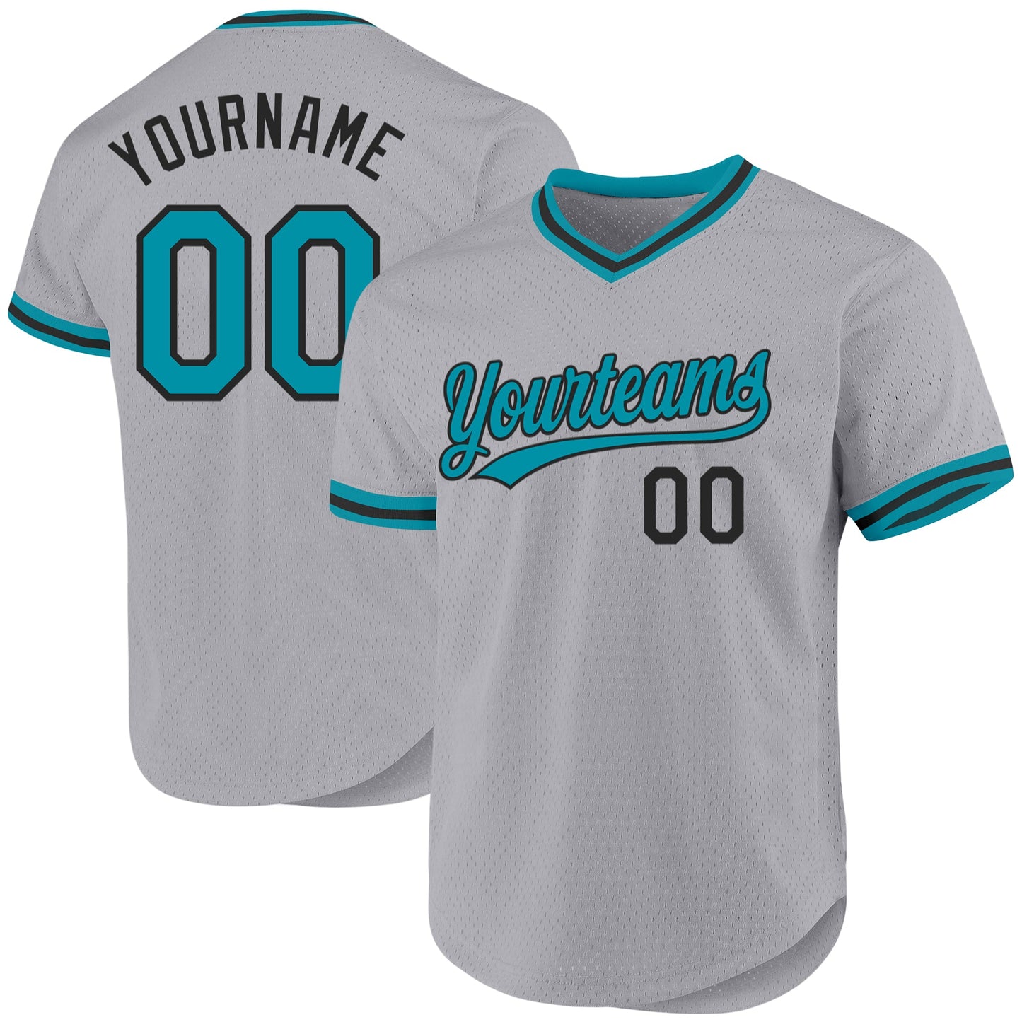 Custom Gray Teal-Black Authentic Throwback Baseball Jersey - Main View