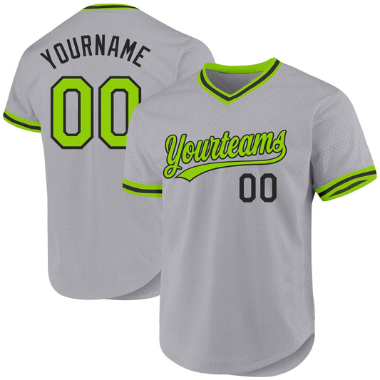 Custom Gray Neon Green-Black Authentic Throwback Baseball Jersey - Main View