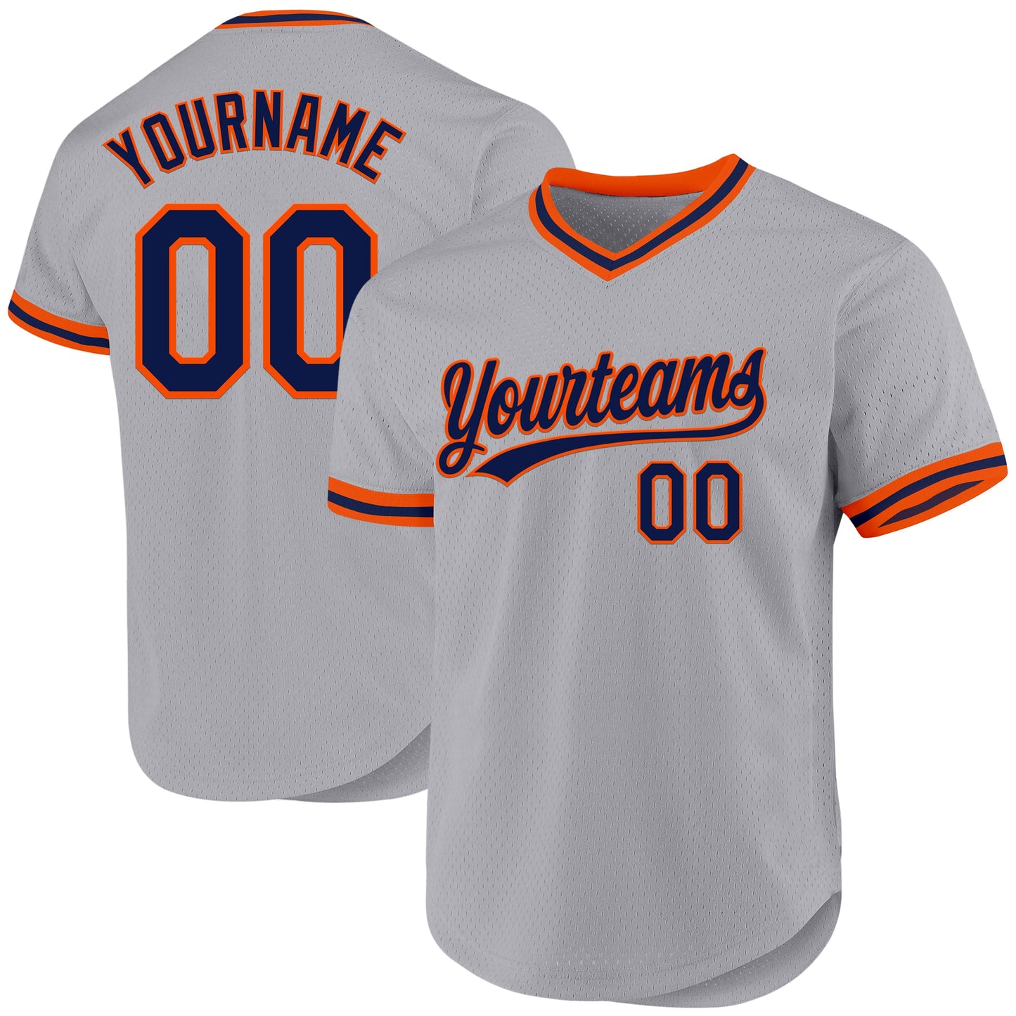 Custom Gray Navy-Orange Authentic Throwback Baseball Jersey - Main View