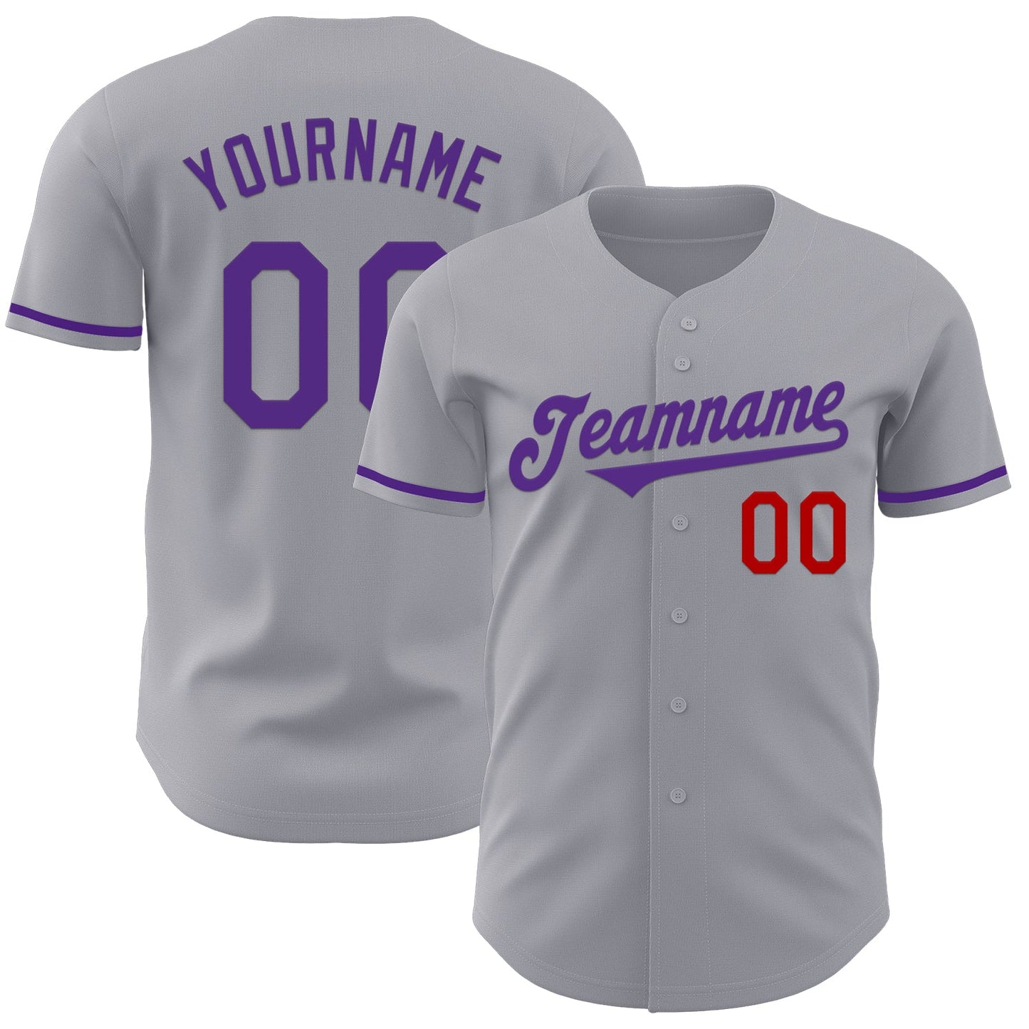 Custom Gray Purple-Red Authentic Baseball Jersey - Main View