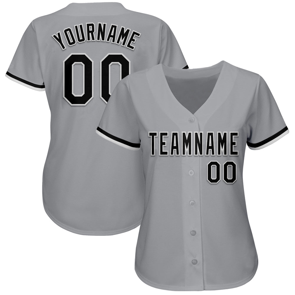 Custom Gray Black-White Authentic Baseball Jersey view 2