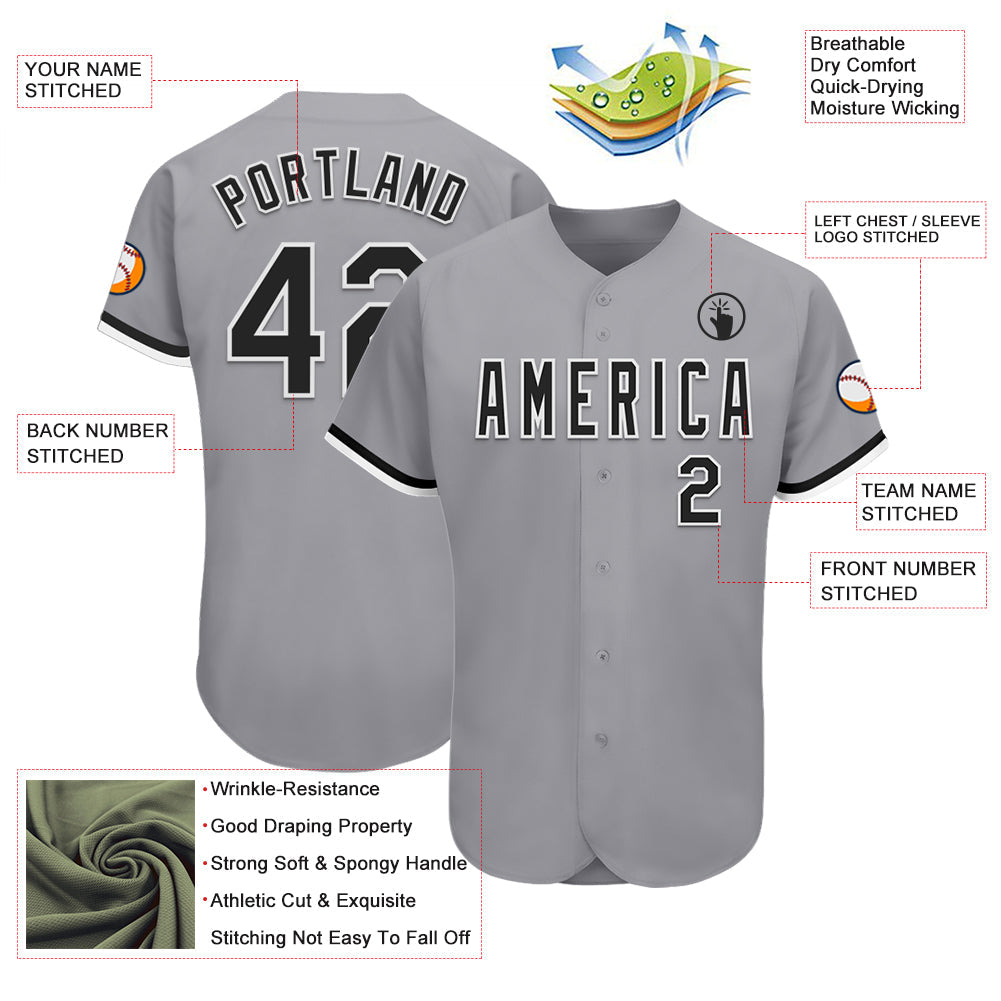Custom Gray Black-White Authentic Baseball Jersey view 3