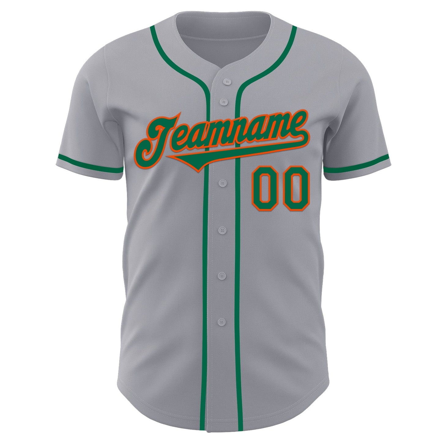 Custom Gray Kelly Green-Orange Authentic Baseball Jersey view 2