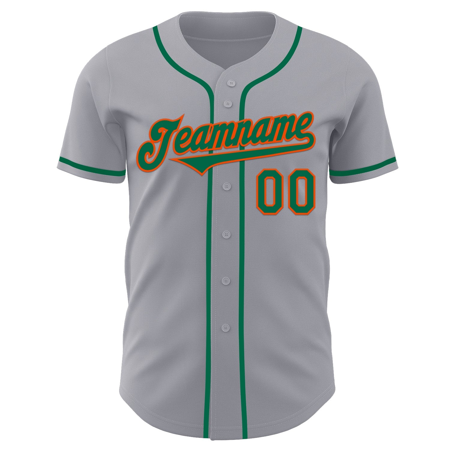 Custom Gray Kelly Green-Orange Authentic Baseball Jersey view 2