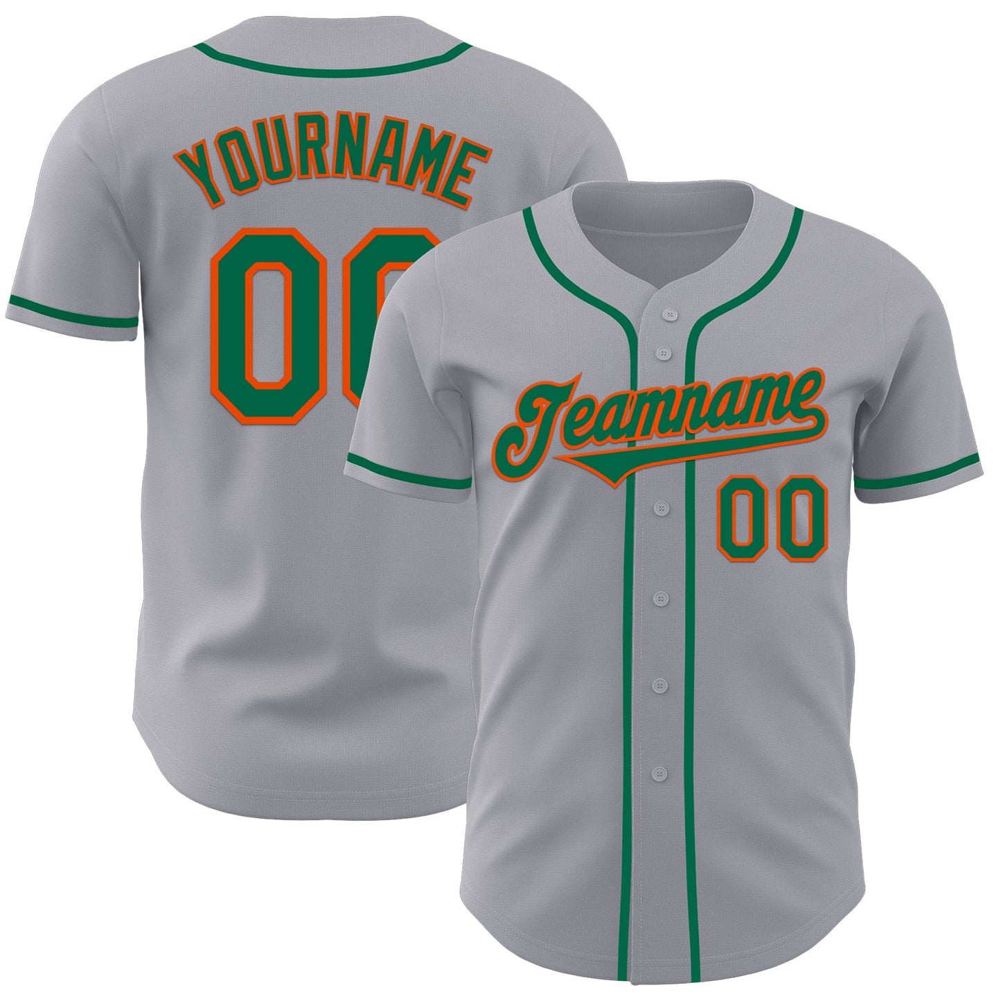 Custom Gray Kelly Green-Orange Authentic Baseball Jersey - Main View