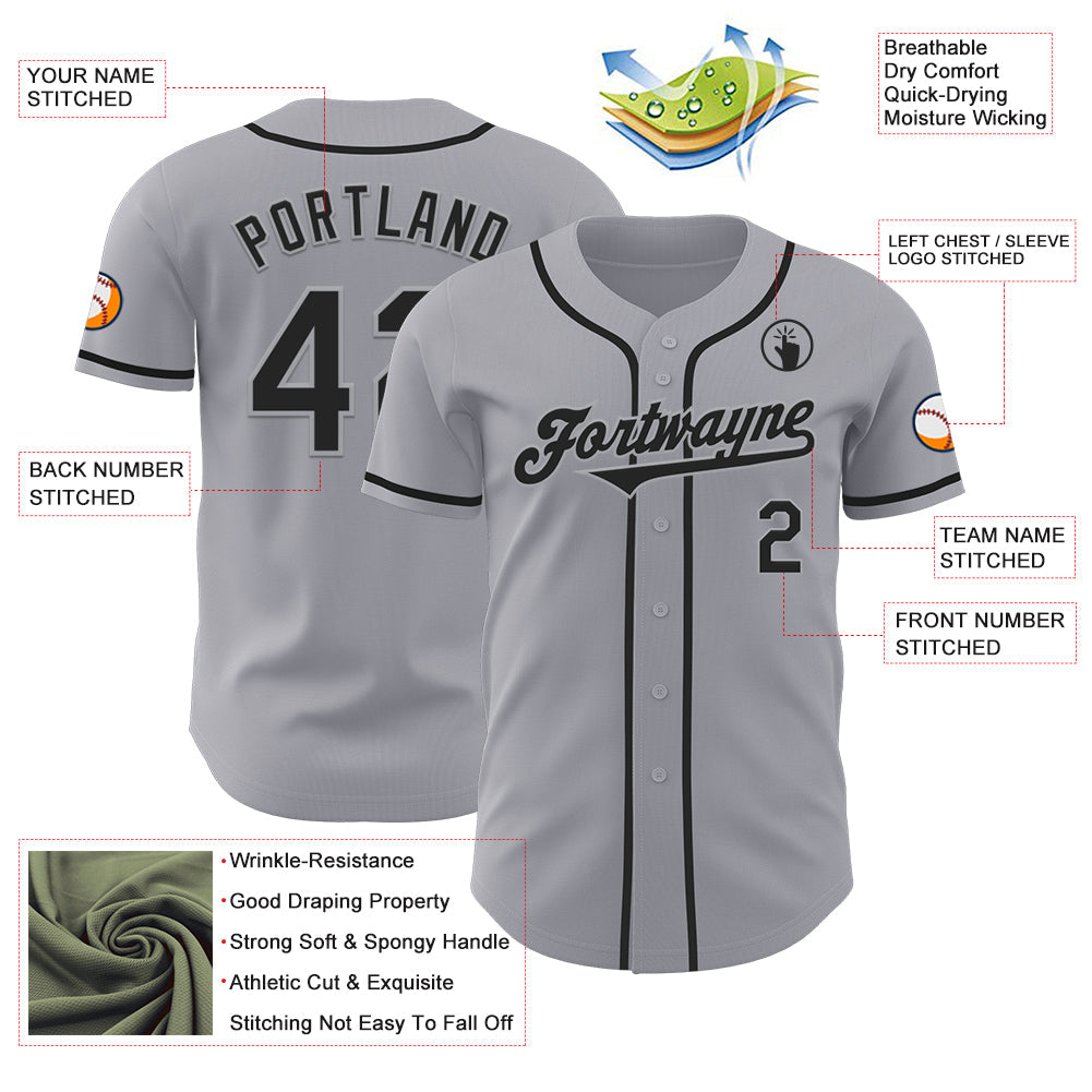 Custom Gray Black Authentic Baseball Jersey view 3