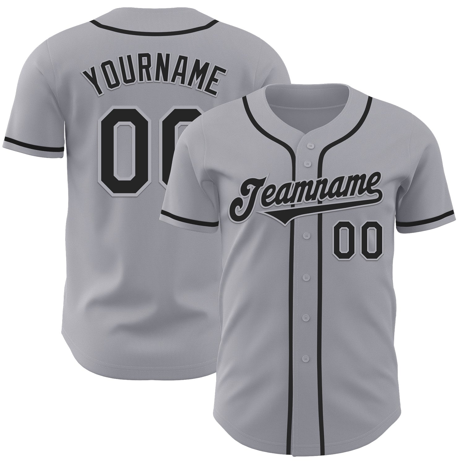 Custom Gray Black Authentic Baseball Jersey - Main View