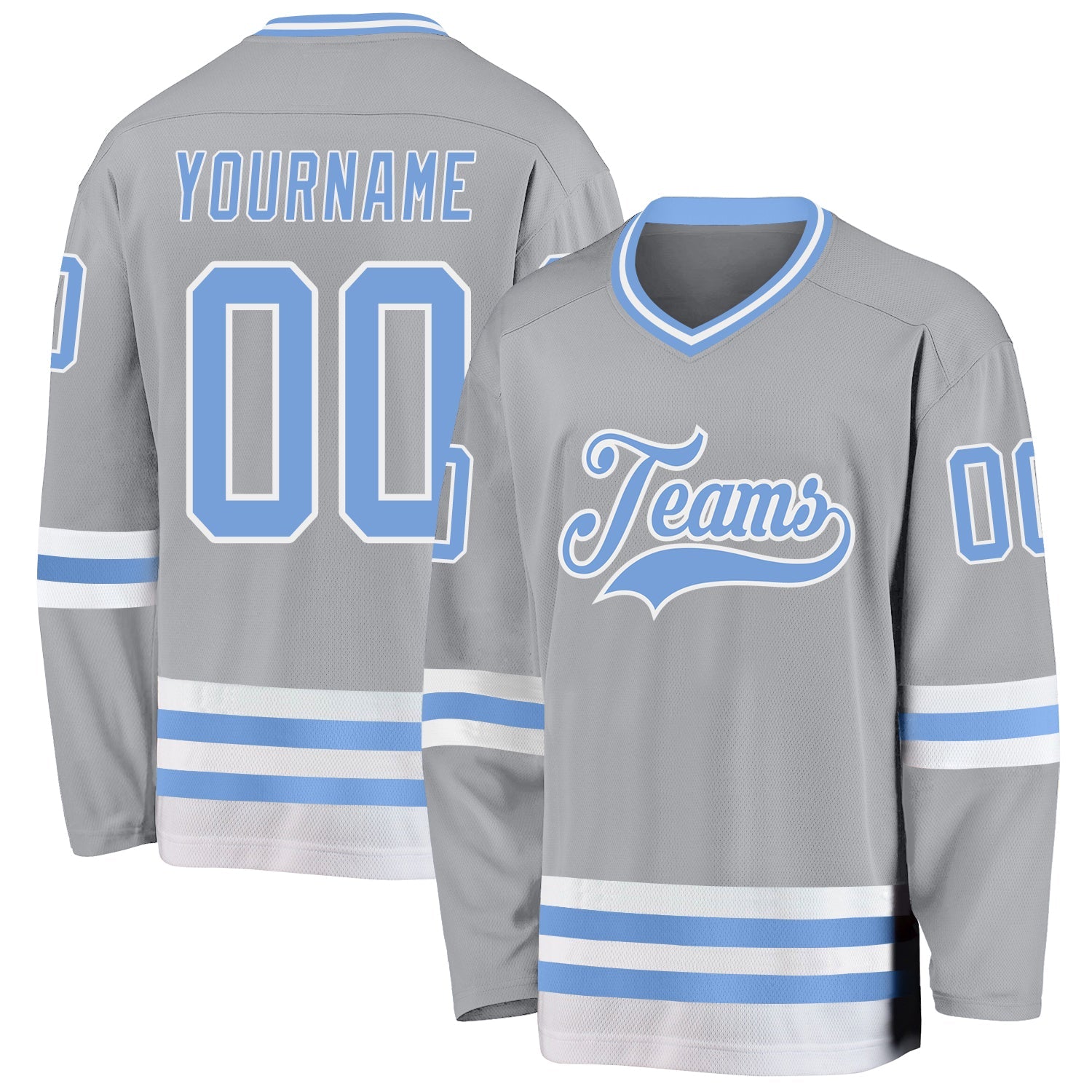 Custom Gray Light Blue-White Hockey Jersey - Main View