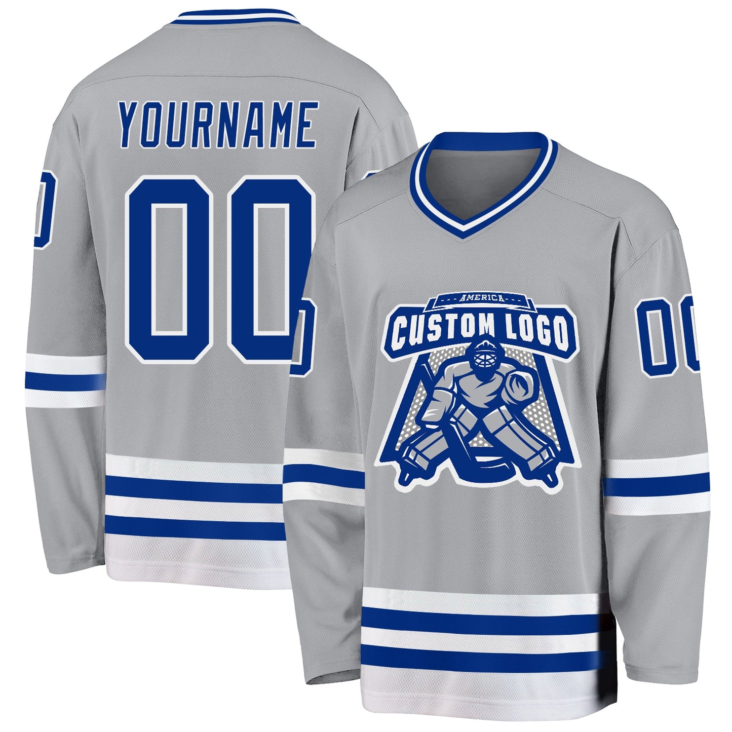Custom Gray Royal-White Hockey Jersey view 2