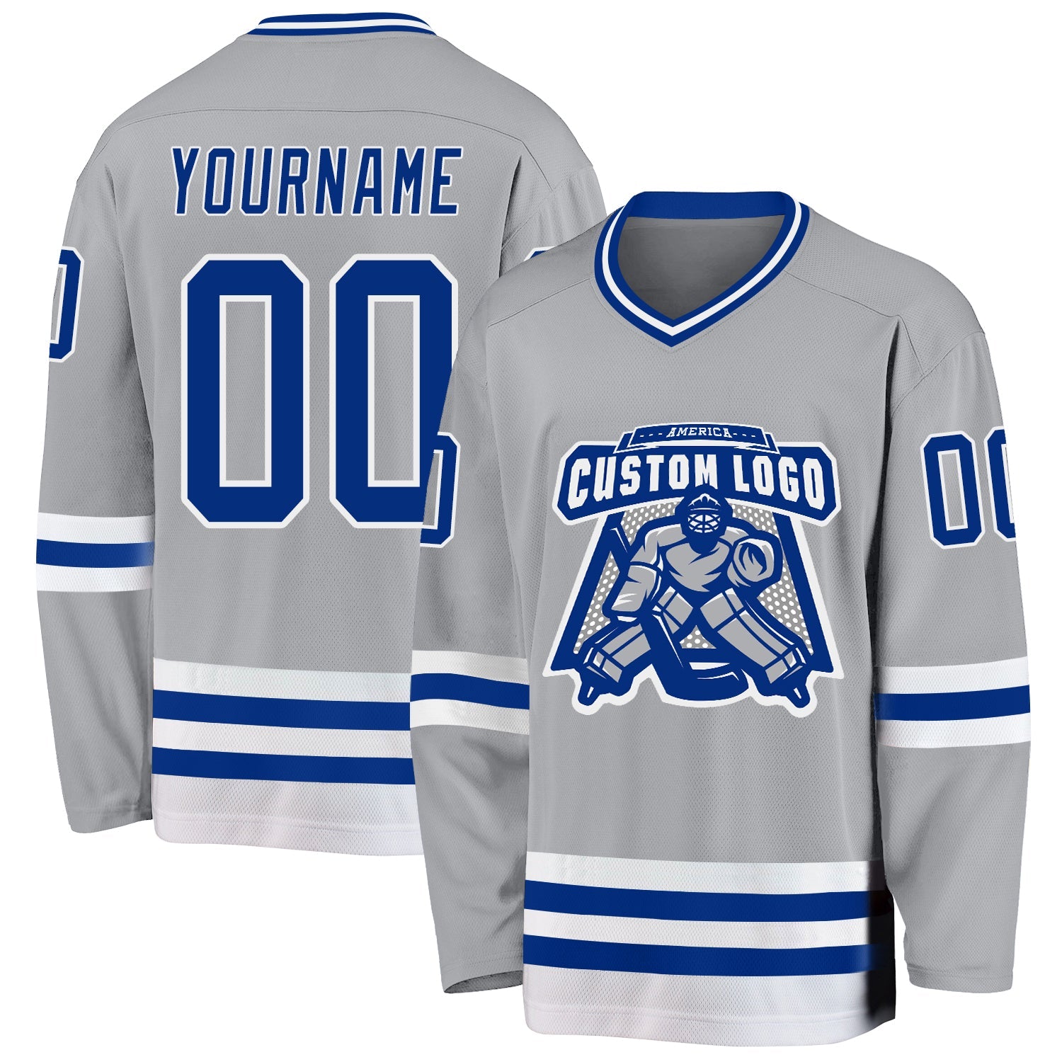 Custom Gray Royal-White Hockey Jersey view 2